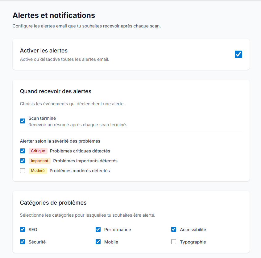 Alertes et notifications